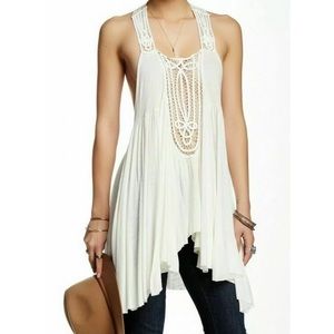 Free People BLACK asymmetrical crochet tank top